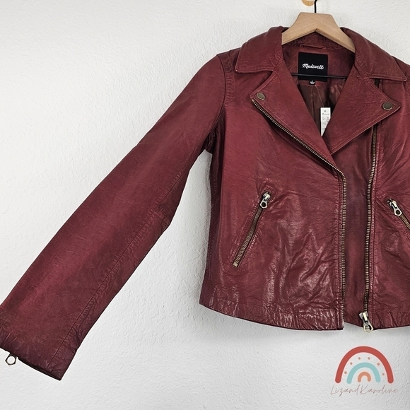 Madewell Washed Leather Motorcycle Jacket Brass Hardware Edition Dusty Redwood - Picture 5 of 15